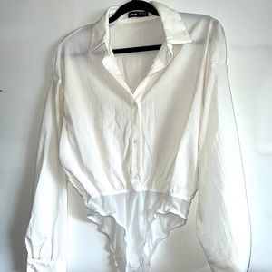 Shein White Collared Button-Up bodysuit